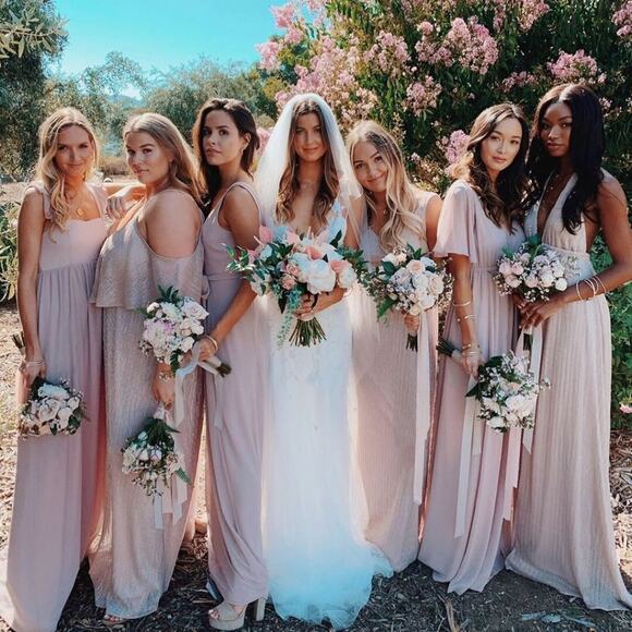 Show Me Your Mumu June Bridesmaid Wedding Maxi Dress in Neutral Mauve Chiffon - Picture 3 of 15